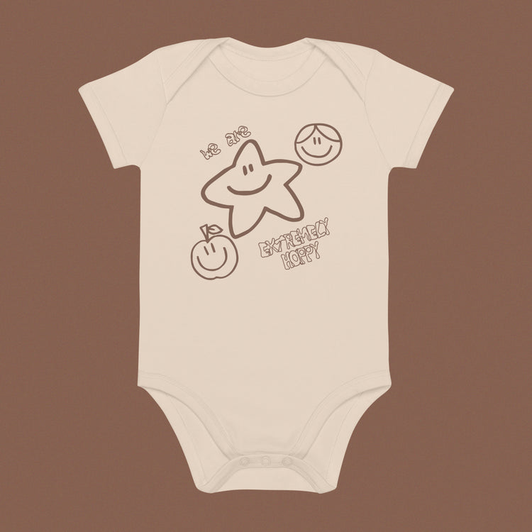 Extremely Happy Organic Cotton Bodysuit Organic Natural BST baby clothing beige body suit bodysuit brown bst bstlovesyou kid kid face kids kids wear organic shopbst shopbstnet we are extremely happy