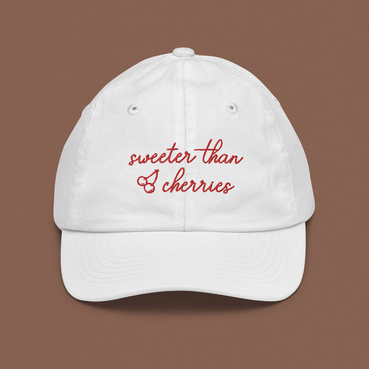 Sweeter Than Cherries Youth Hat White BST baseball bst bstlovesyou cap cherry cool cute hat kid kids shopbst sweeter than cherries youth