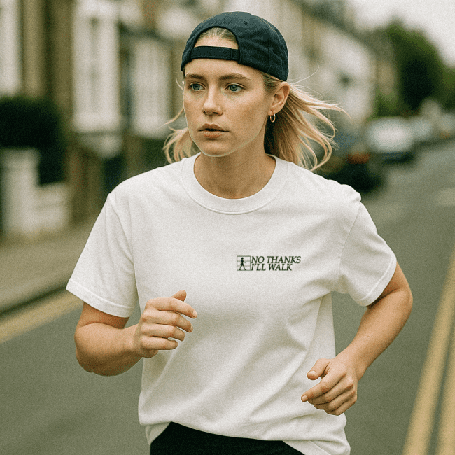 no thanks I'll walk t-shirt thank you I will run tshirt tee top white beige black pink dark chocolate shopbst bstlovesyou as seen on instagram ig tiktok oversize look shirt with saying gift for him her gf bf someone who likes running walking